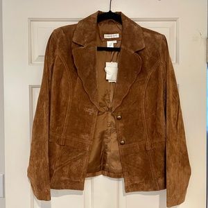 Coldwater Creek Brown Tan Suede 100% Leather Jacket Blazer Size M